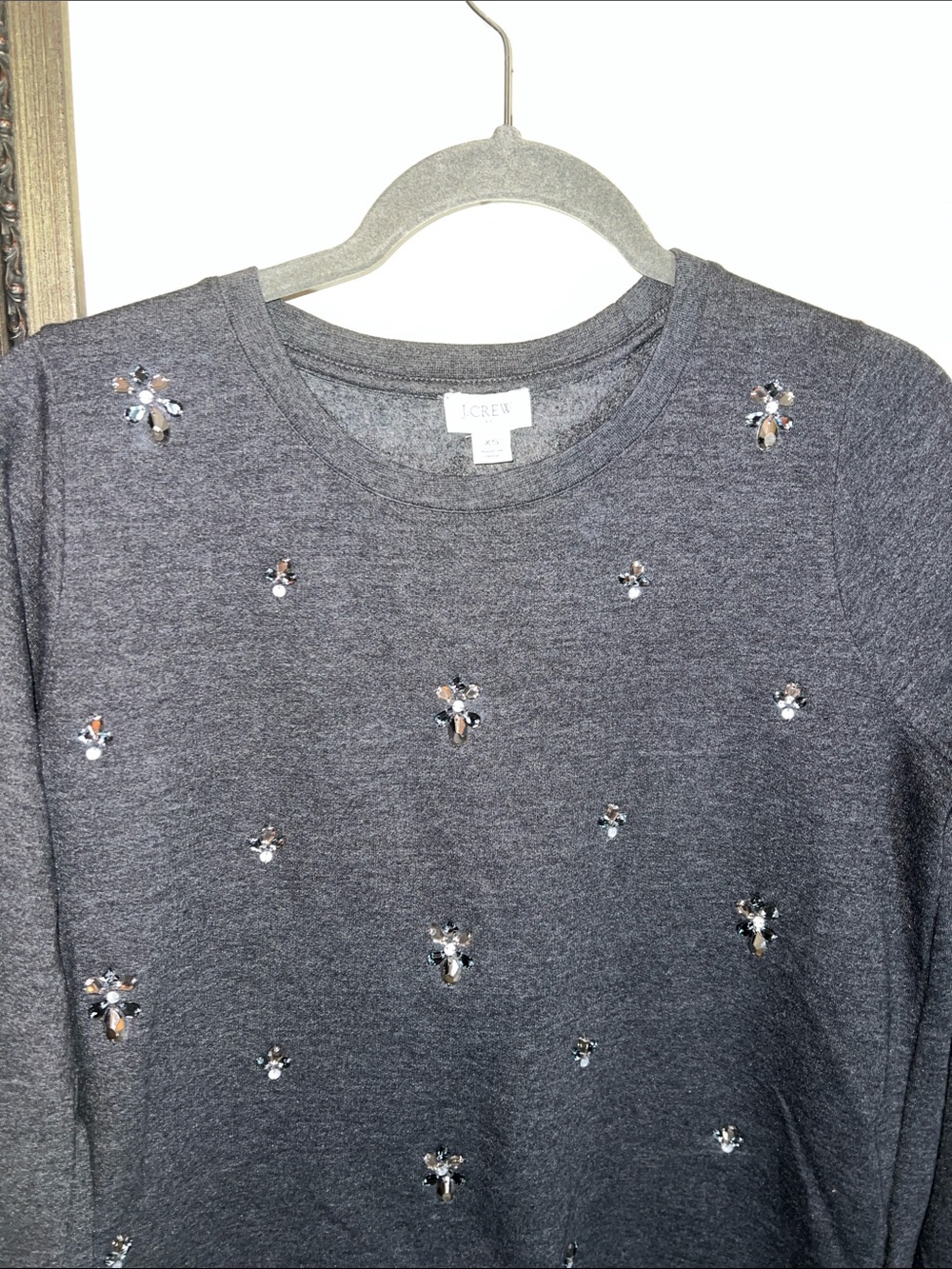 J. Crew Charcoal Crewneck Sweater with Crystal Embellishments